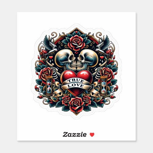 True Love Skeleton Heart Tattoo Look Sticker