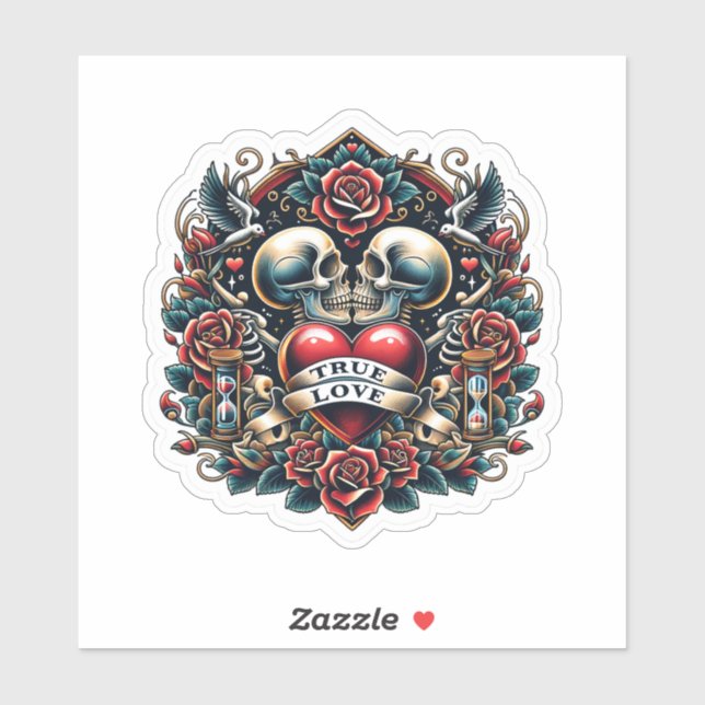 True Love Skeleton Heart Tattoo Look Sticker (Sheet)
