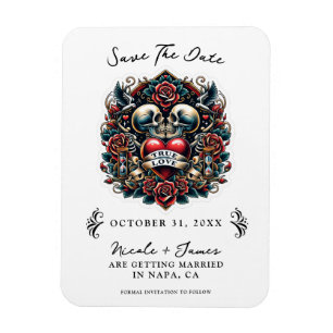 True Love Skeleton Heart Tattoo Save the Date Magnet