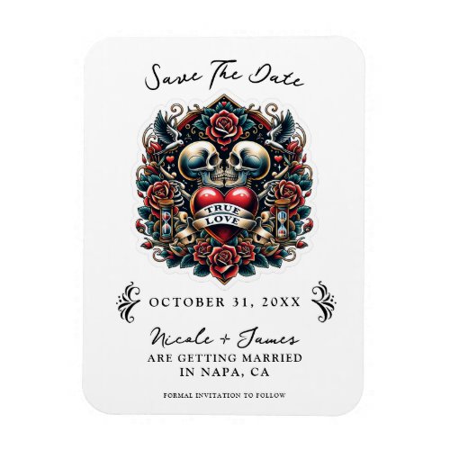 True Love Skeleton Heart Tattoo Save the Date Magnet