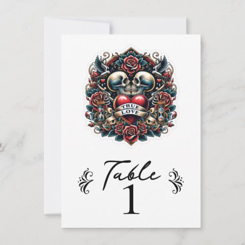 True Love Skeleton Heart Tattoo Table Number