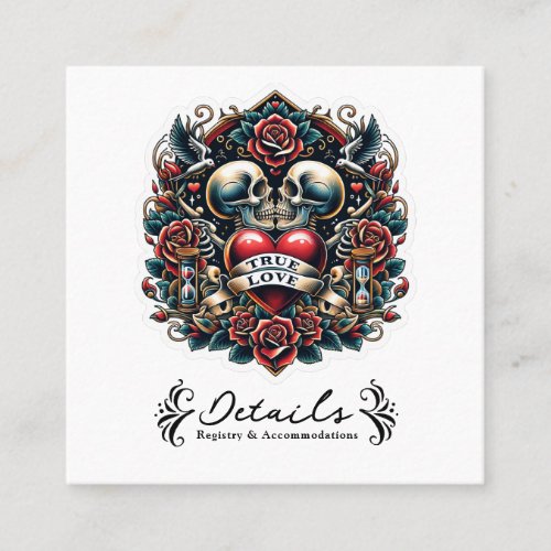 True Love Skeleton Heart Tattoo Wedding Details Square Business Card