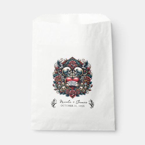 True Love Skeleton Heart Tattoo Wedding Favor Bag