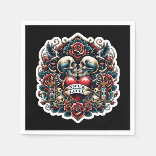 True Love Skeleton Heart Tattoo Wedding Napkins