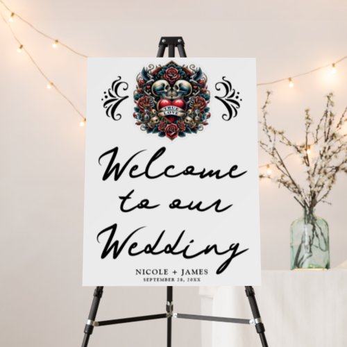 True Love Skeleton Heart Tattoo Wedding Welcome Foam Board