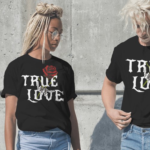 True love Skull Bones and Red Flower T_Shirt