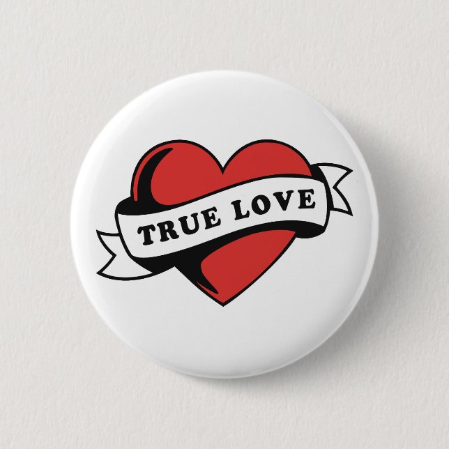True Love Tattoo Heart | Classic Romance Design Button (Front)