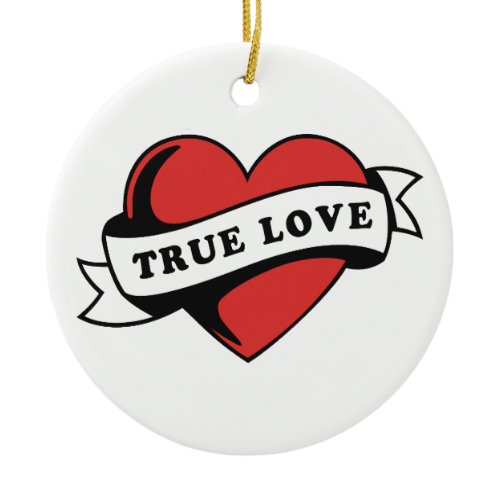 True Love Tattoo Heart | Classic Romance Design Ceramic Ornament