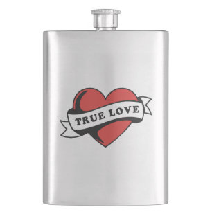 True Love Tattoo Heart Classic Romance Design Flask