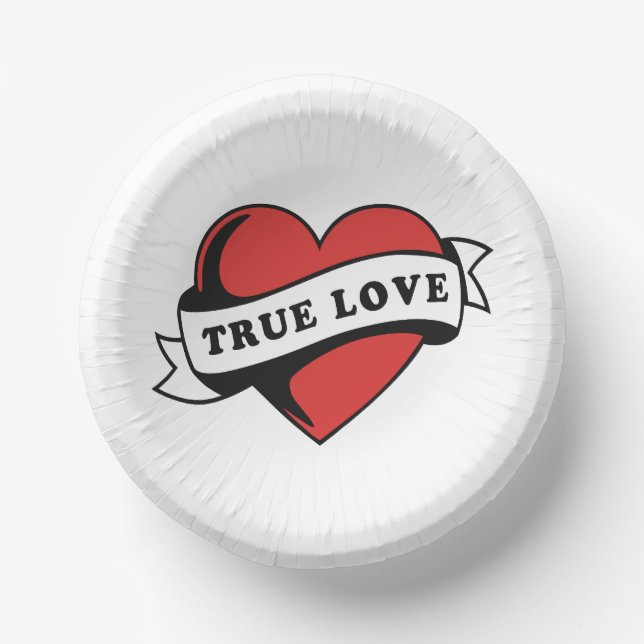 True Love Tattoo Heart | Classic Romance Design Paper Bowls (Front)