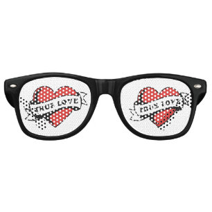 True Love Tattoo Heart   Classic Romance Design Retro Sunglasses
