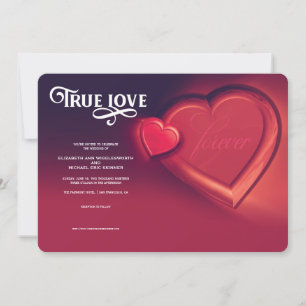 True Love, Two Hearts, Red Wedding Invitation
