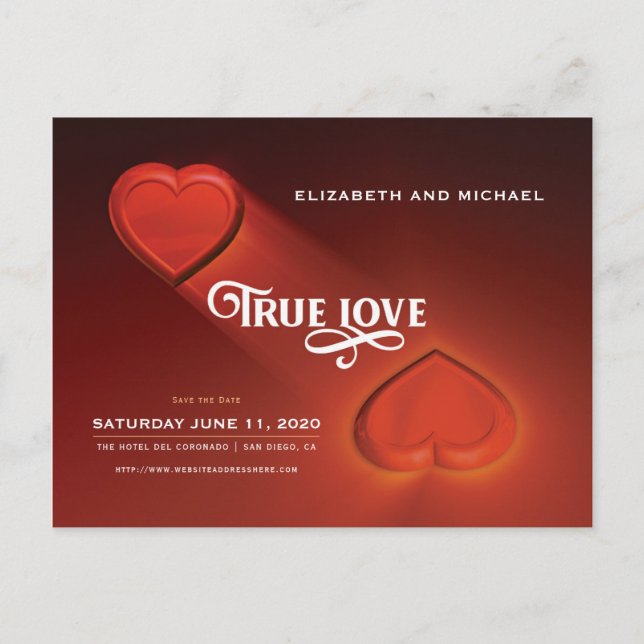 True Love, Two Hearts, Save The Date Postcard (Front)