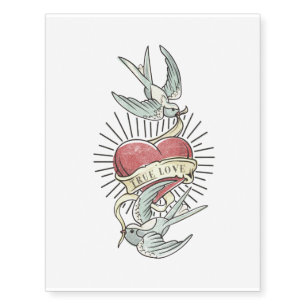 True Love Vintage Birds with Heart XL Temporary Tattoos
