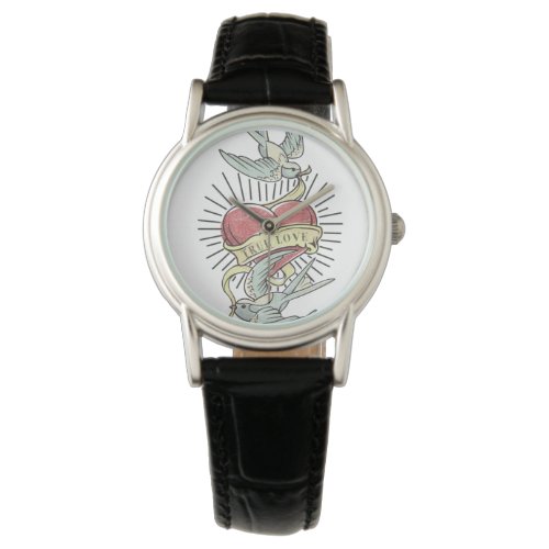 True Love  Vintage Tattoo Birds with Heart Watch