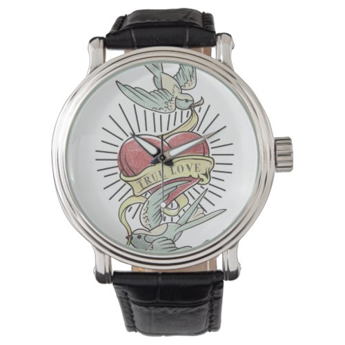 True Love  Vintage Tattoo Birds with Heart Watch