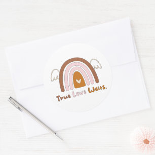 True love waits motivational colorful boho rainbow classic round sticker