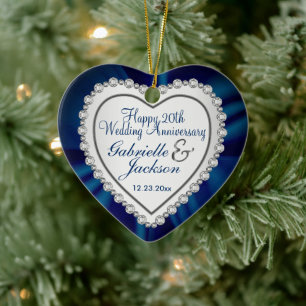 True Love Wedding / Anniversary - Navy Blue Ceramic Ornament
