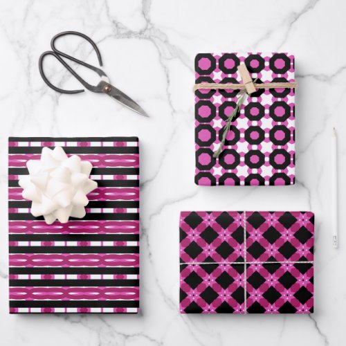 True Magenta Mingled with Black and White  Wrapping Paper Sheets