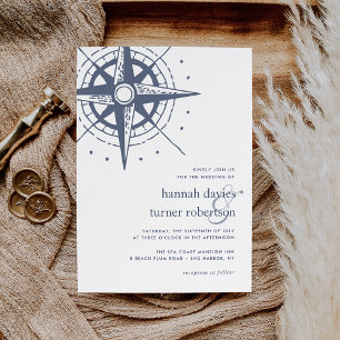 True North Coastal Blue Compass Wedding Invitation