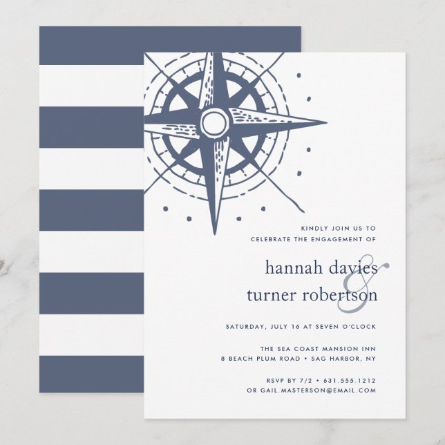 True North | Nautical Engagement Party Invitation (Front/Back)