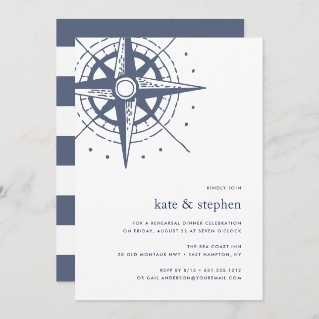 True North | Nautical Rehearsal Dinner Invitation (Front/Back)