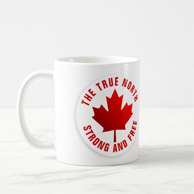 True North Strong and Free Red Maple Leaf Coffee Mug (Left)