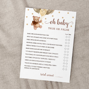 True Or False Facts Baby Shower Party Game Card