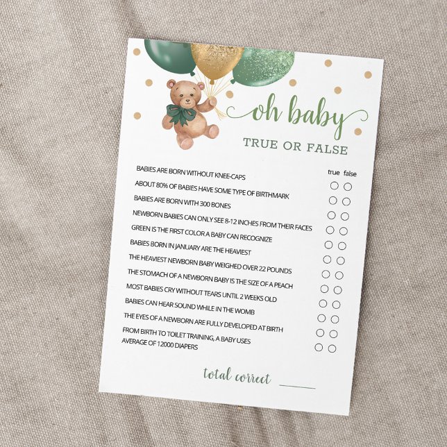 True Or False Facts Baby Shower Party Game Card (Creator Uploaded)