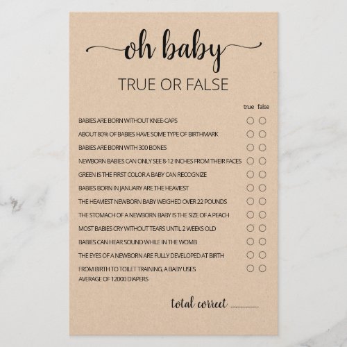 True or False Game Baby Trivia game with Answers