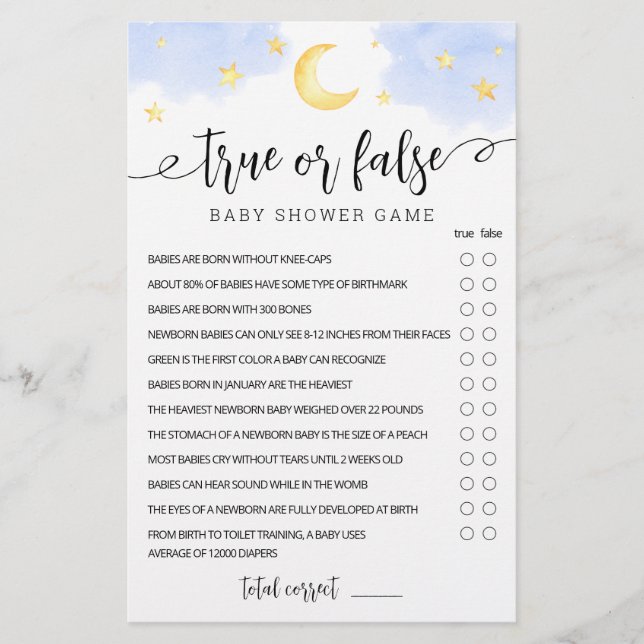True Or False Game Stars and Moon Baby Shower (Front)