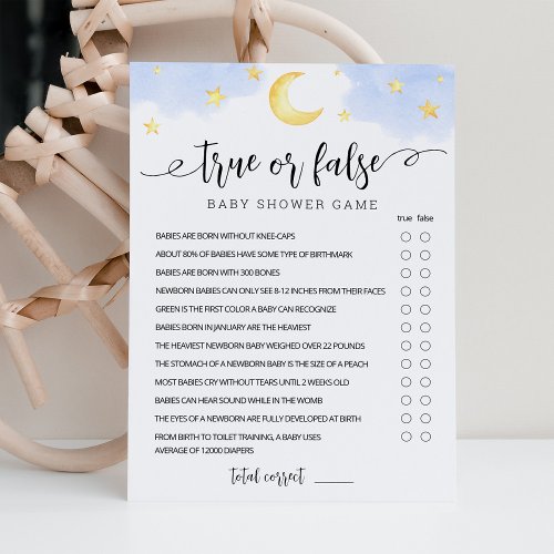 True Or False Game with Answers Baby Shower Card