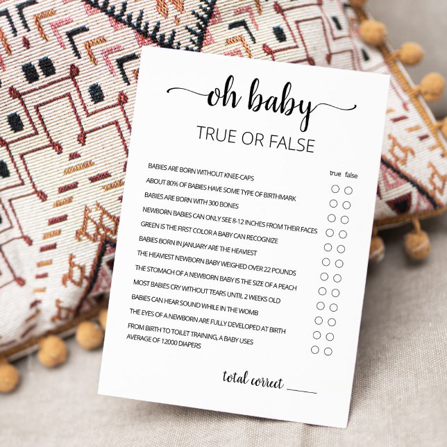 True or False Game with Answers Baby Shower Card (Creator Uploaded)