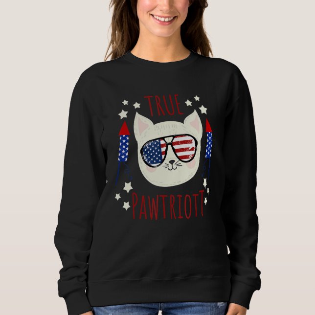 True Pawtriot American Flag July 4th Fireworks Pat Sweatshirt (Front)