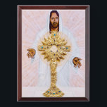 True Presence Jesus in the Eucharist Award Plaque<br><div class="desc">Christ Eucharistic Perfect image for the Eucharistic Revival! This is an original image made by Vivian Imbruglia, not a traditional Eastern icon theme. Christ Eucharist is shown presenting himself to the viewer in the form of the Eucharist. The Eucharist is held in a monstrance, a traditional vessel for displaying the...</div>