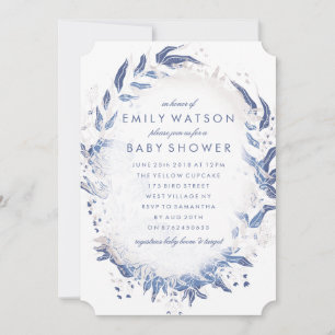 True Romance Navy Floral Beach Baby Shower Invitation