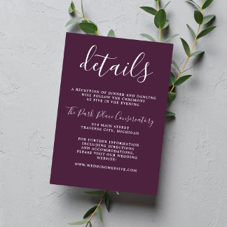 True Simplicity 1 Plum Purple Minimalist Wedding Enclosure Card
