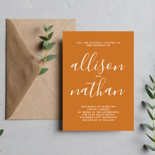 True Simplicity 1 Pumpkin Script Minimal Wedding Invitation