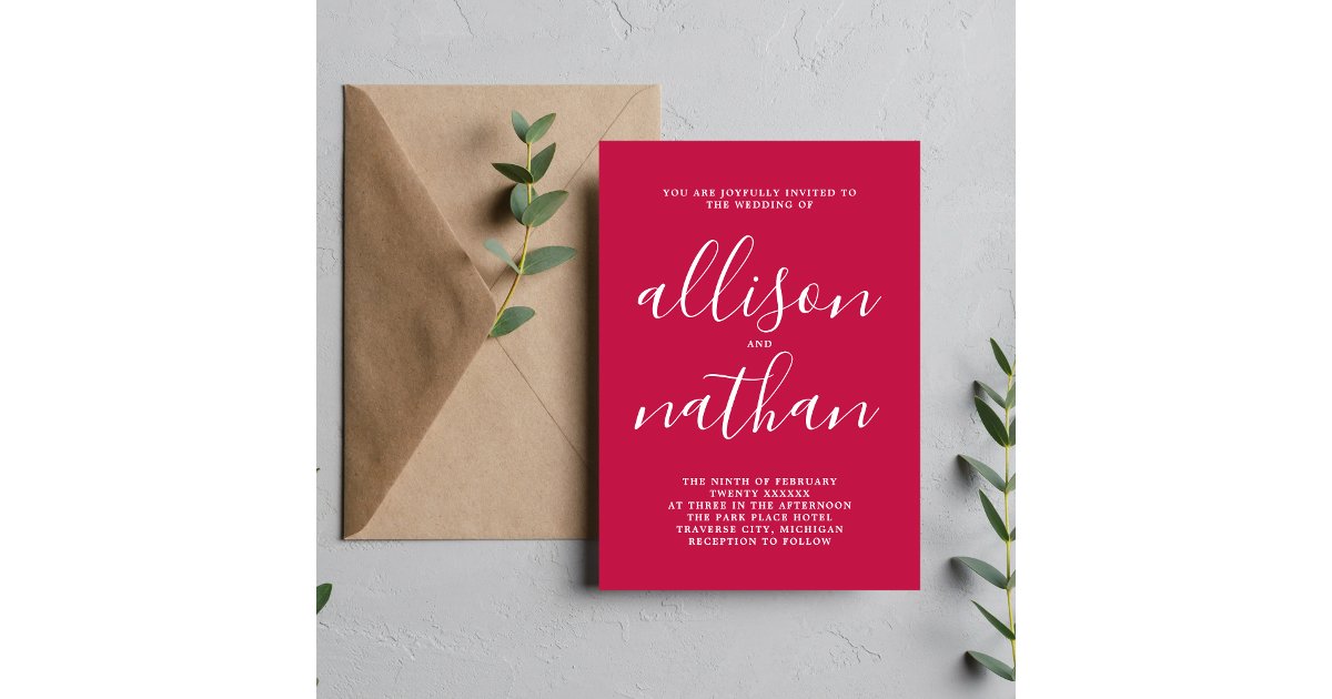 True Simplicity 1 Raspberry Minimalist Wedding Invitation | Zazzle