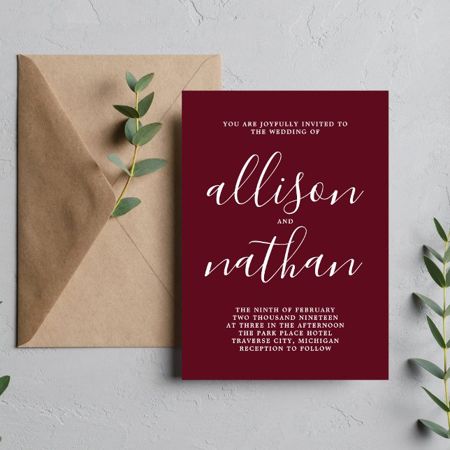True Simplicity 1 Rosewood Minimalist Wedding Invitation (Creator Uploaded)