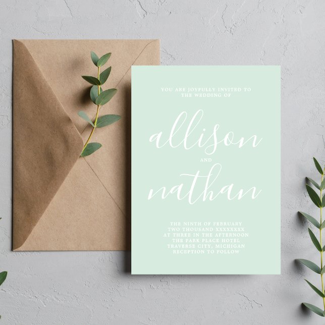 True Simplicity 1 Script Mint Minimalist Wedding Invitation (Creator Uploaded)