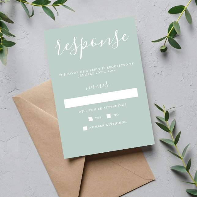 True Simplicity 1 Sea Glass Minimal Wedding RSVP Card (Creator Uploaded)
