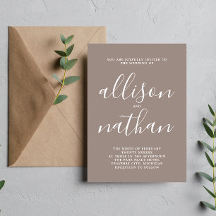 True Simplicity 1 Taupe Minimalist Wedding Invitation