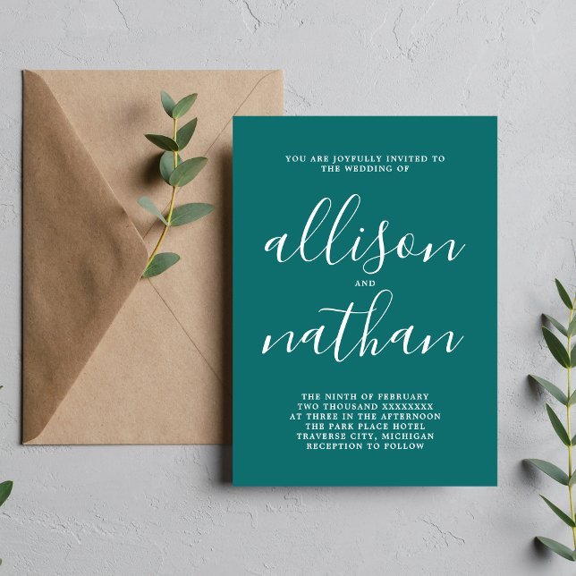 True Simplicity 1 Teal Minimalist Wedding Invitation (Creator Uploaded)