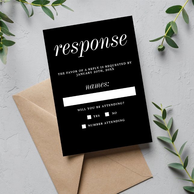 True Simplicity 2 Black Simple Minimalist Wedding RSVP Card (Creator Uploaded)