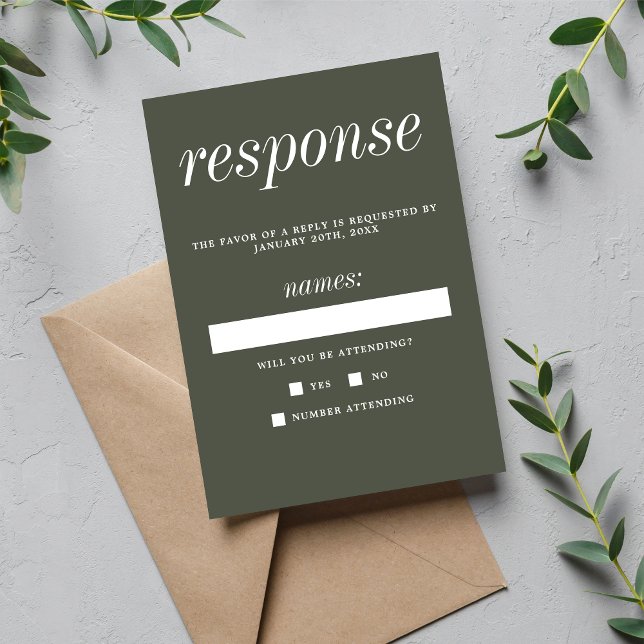 True Simplicity 2 Camo Green Minimalist Wedding RSVP Card (Creator Uploaded)