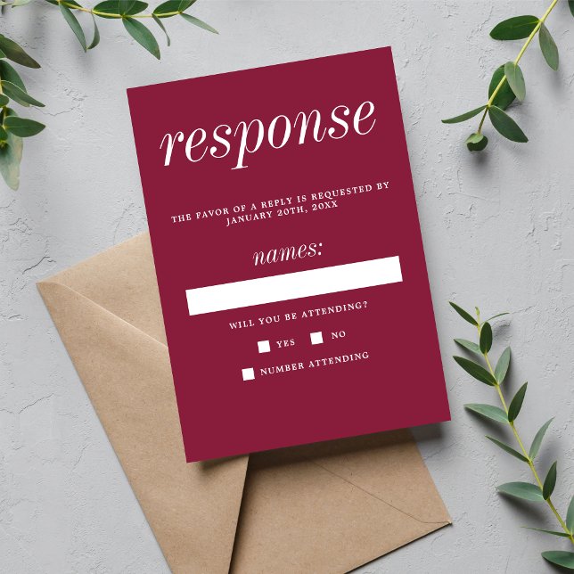 True Simplicity 2 Claret Minimalist Wedding RSVP Card (Creator Uploaded)