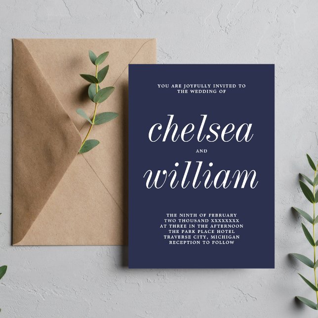 True Simplicity 2 Dark Navy Minimalist Wedding Invitation (Creator Uploaded)