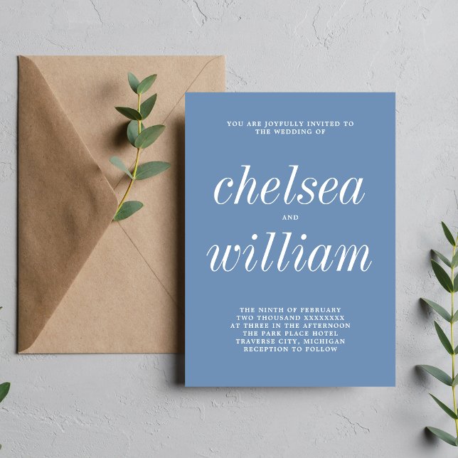 True Simplicity 2 Denim Blue Minimalist Wedding Invitation (Creator Uploaded)