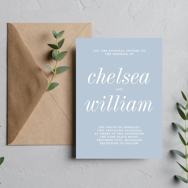 True Simplicity 2 Glacier Blue Minimal Wedding Invitation (Creator Uploaded)